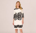 Petite Scroll Lace Midi Dress With Three Quarter Sleeves In Ivory Black 2