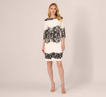 Petite Scroll Lace Midi Dress With Three Quarter Sleeves In Ivory Black 7
