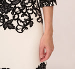 Scroll Lace Midi Dress With Three Quarter Sleeves In Ivory Black 4
