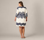Plus Size Scroll Lace Midi Dress With Three Quarter Sleeves In Ivory Navy 5