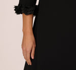 Plus Size Three Quarter Sleeve Shift Dress With Floral Embellished Cuffs In Black 3