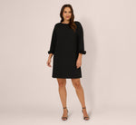 Plus Size Three Quarter Sleeve Shift Dress With Floral Embellished Cuffs In Black 7