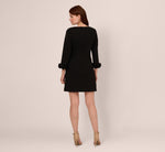 Three Quarter Sleeve Shift Dress With Floral Embellished Cuffs In Black 5