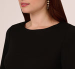 Three Quarter Sleeve Shift Dress With Floral Embellished Cuffs In Black 3