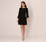 Three Quarter Sleeve Shift Dress With Floral Embellished Cuffs In Black 7