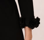 Three Quarter Sleeve Shift Dress With Floral Embellished Cuffs In Black 4
