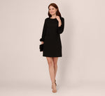 Three Quarter Sleeve Shift Dress With Floral Embellished Cuffs In Black 1