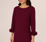 Three Quarter Sleeve Shift Dress With Floral Embellished Cuffs In Cabernet 3