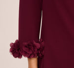 Three Quarter Sleeve Shift Dress With Floral Embellished Cuffs In Cabernet 4