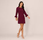 Three Quarter Sleeve Shift Dress With Floral Embellished Cuffs In Cabernet 1