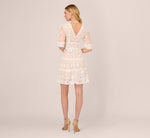 Lace Embroidered V Neck Dress With Elbow Sleeves In Ivory Nude 6