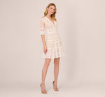 Lace Embroidered V Neck Dress With Elbow Sleeves In Ivory Nude 8