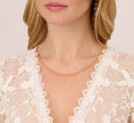 Lace Embroidered V Neck Dress With Elbow Sleeves In Ivory Nude 5