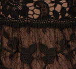 Lace Embroidered V Neck Dress With Elbow Sleeves In Black Nude 6