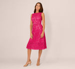 Sleeveless Lace Fit And Flare Dress With Sheer Details In Tropical Pink 2