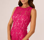 Sleeveless Lace Fit And Flare Dress With Sheer Details In Tropical Pink 3