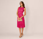 Sleeveless Lace Fit And Flare Dress With Sheer Details In Tropical Pink 1