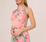 Floral Print Chiffon Halter Dress With Mock Neck In Blush Multi 3