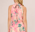 Floral Print Chiffon Halter Dress With Mock Neck In Blush Multi 4