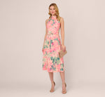 Floral Print Chiffon Halter Dress With Mock Neck In Blush Multi 1
