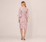 Floral Embroidered Sheath Dress With Three Quarter Bell Sleeves In Blush Multi 6