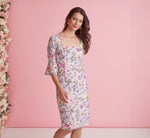 Floral Embroidered Sheath Dress With Three Quarter Bell Sleeves In Blush Multi 1