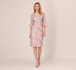 Floral Embroidered Sheath Dress With Three Quarter Bell Sleeves In Blush Multi 3
