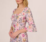 Floral Embroidered Sheath Dress With Three Quarter Bell Sleeves In Blush Multi 5