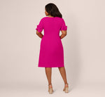 Plus Size Crepe Faux Wrap Sheath Dress With Floral Accent Short Sleeves In Pink Flambe 5