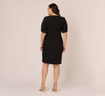 Plus Size Crepe Midi Length Sheath Dress With Pearly Trim In Black 5
