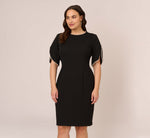 Plus Size Crepe Midi Length Sheath Dress With Pearly Trim In Black 2