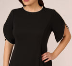 Plus Size Crepe Midi Length Sheath Dress With Pearly Trim In Black 3