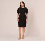 Plus Size Crepe Midi Length Sheath Dress With Pearly Trim In Black 7