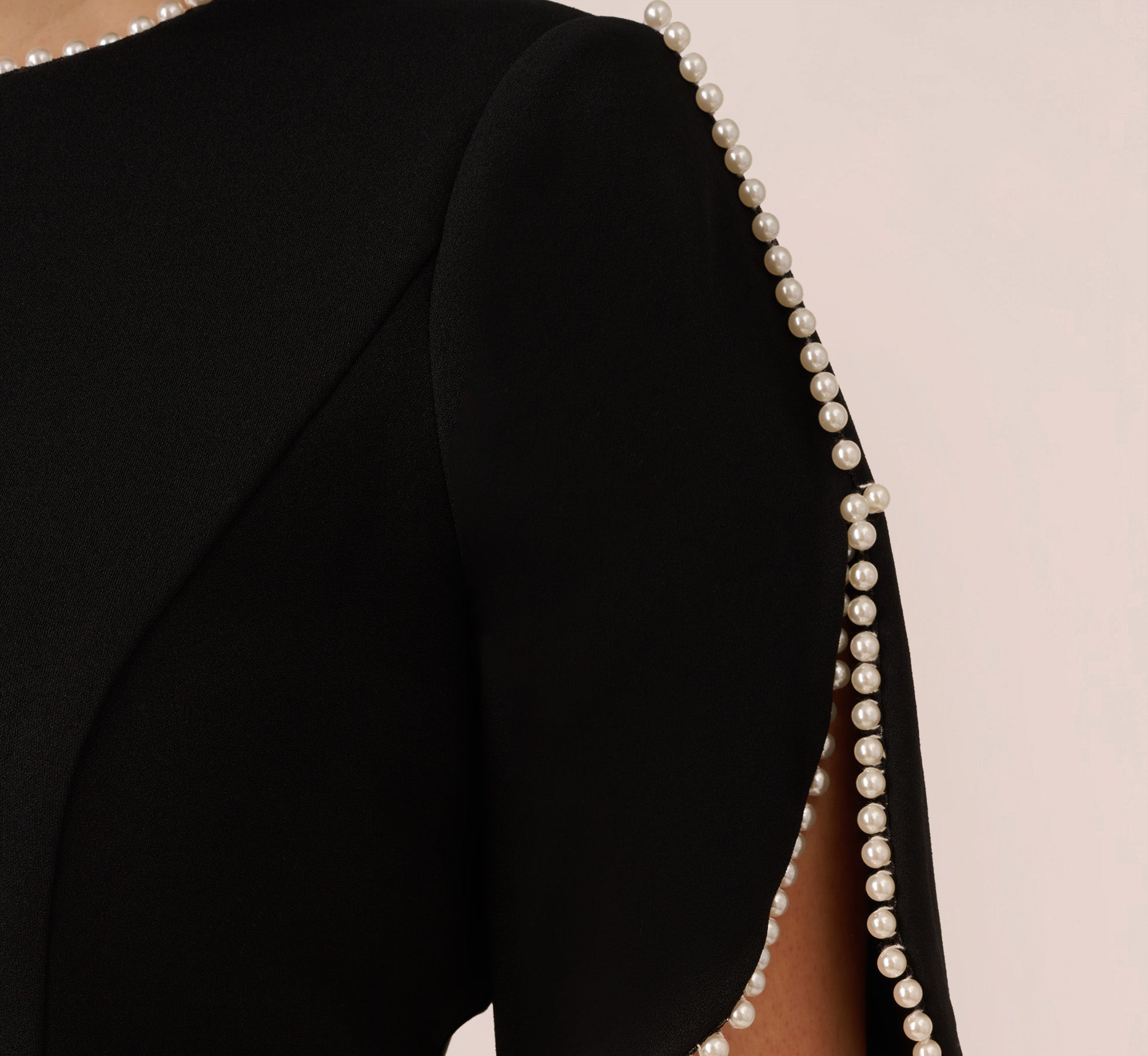 Black Plus Size Crepe Midi Length Sheath Dress With Pearly Trim - Adrianna Papell Black Plus Size Crepe Midi Length Sheath Dress With Pearly Trim - Adrianna Papell