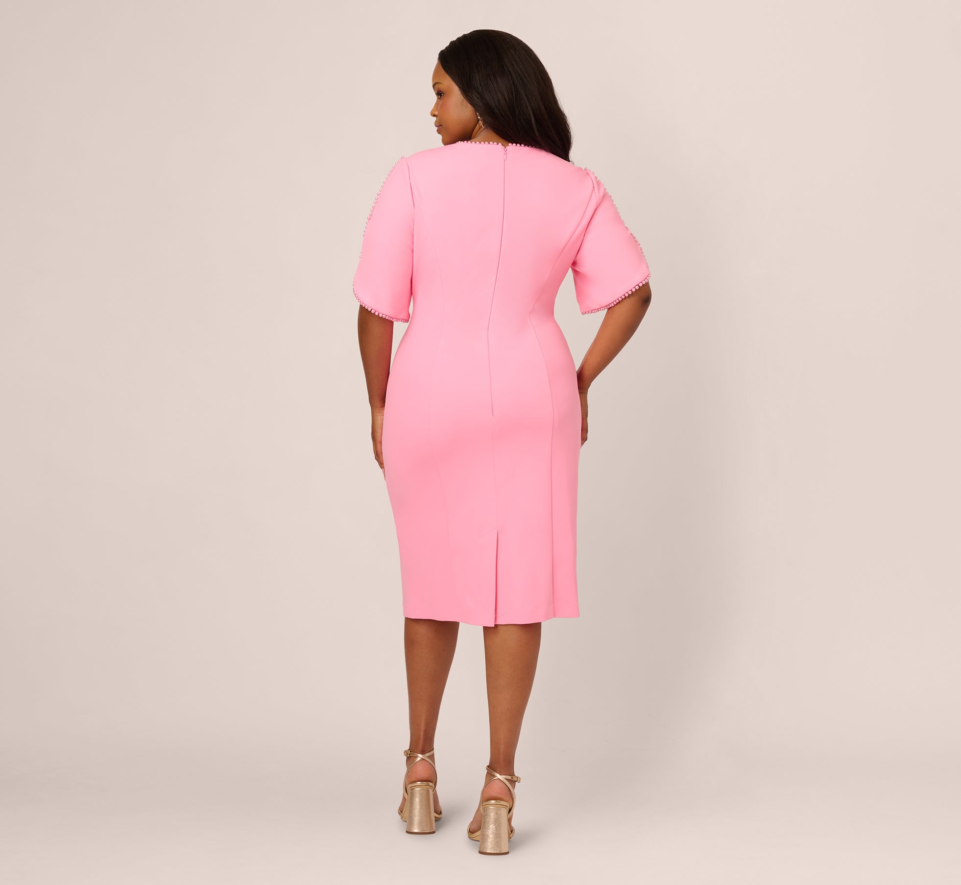 Plus Size Crepe Midi Length Sheath Dress With Pearl Trimmed Sleeves Plus Size Crepe Midi Length Sheath Dress With Pearl Trimmed Sleeves - Adrianna Papell Plus Size Crepe Midi Length Sheath Dress With Pearl Trimmed Sleeves Plus Size Crepe Midi Length Sheath Dress With Pearl Trimmed Sleeves - Adrianna Papell