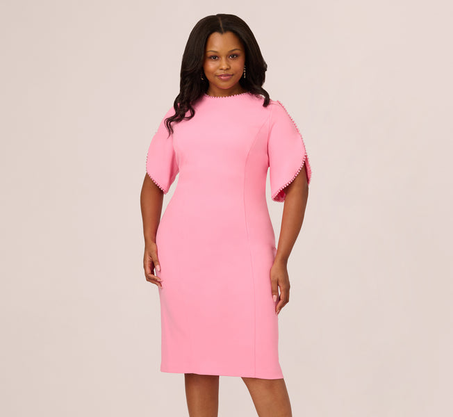 Adrianna Papell Plus Imitation Pearl-Trim Crepe Sheath Dress - Cherry Blossom
