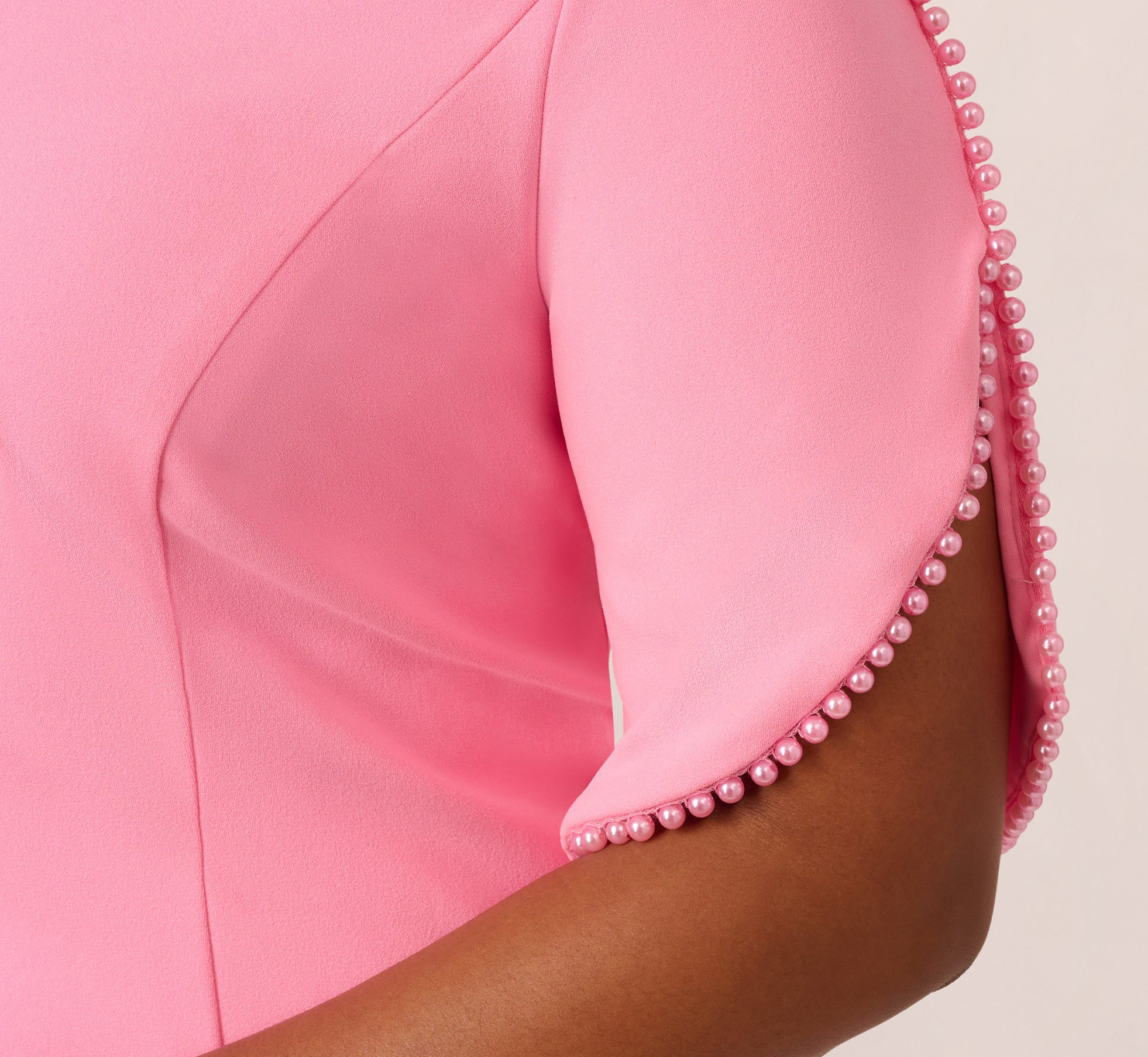 Pink Plus Size Crepe Midi Length Sheath Dress With Pearl Trimmed Sleeves - Adrianna Papell Pink Plus Size Crepe Midi Length Sheath Dress With Pearl Trimmed Sleeves - Adrianna Papell