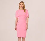 Crepe Midi Length Sheath Dress With Pearl Trimmed Sleeves In Cherry Blossom 1