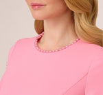 Crepe Midi Length Sheath Dress With Pearl Trimmed Sleeves In Cherry Blossom 3