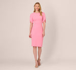 Crepe Midi Length Sheath Dress With Pearl Trimmed Sleeves In Cherry Blossom 7