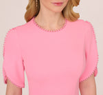 Crepe Midi Length Sheath Dress With Pearl Trimmed Sleeves In Cherry Blossom 4