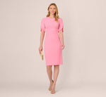 Crepe Midi Length Sheath Dress With Pearl Trimmed Sleeves In Cherry Blossom 2