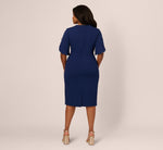 Plus Size Crepe Midi Length Sheath Dress With Pearl Trimmed Sleeves In Navy Sateen 5