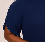 Plus Size Crepe Midi Length Sheath Dress With Pearl Trimmed Sleeves In Navy Sateen 4