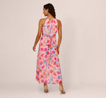 Sleeveless Floral Chiffon Halter Dress With Tie Waist In Ivory Multi 5