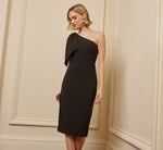 One Shoulder Midi Dress With Bow Accent In Black 1