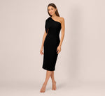 One Shoulder Midi Dress With Bow Accent In Black 3