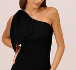 One Shoulder Midi Dress With Bow Accent In Black 4
