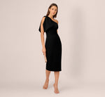 One Shoulder Midi Dress With Bow Accent In Black 2