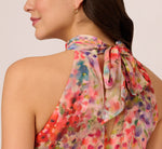 Floral Chiffon Halter Midi Dress With Blouson Bodice In Red Multi 4